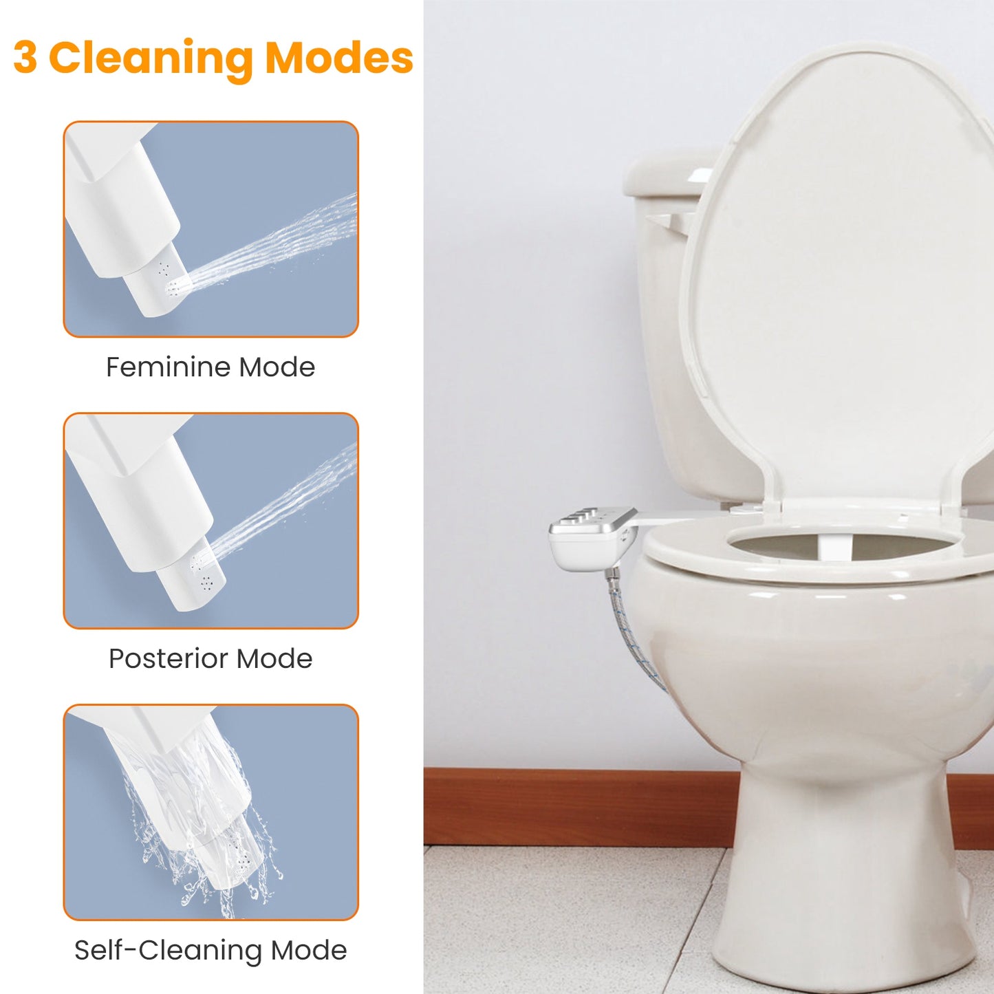 Bidet Attachment for Toilet Non-Electric Fresh Water Bidet Sprayer Toilet Seat Attachment with Dual Nozzles Water Flow Control Self-Cleaning Mode
