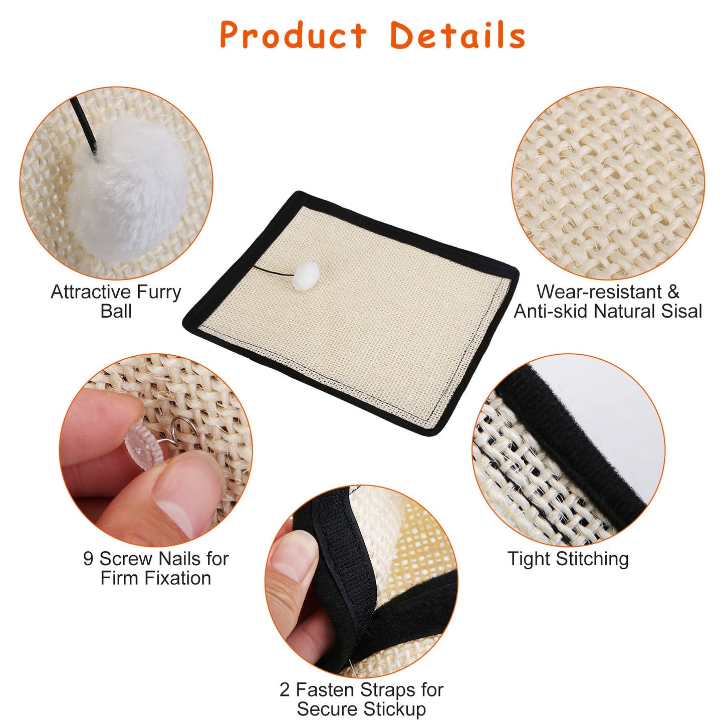 14.96x11.42in Cat Scratching Pad Small Cat Scratcher Natural Sisal Scratching Mat for Cat with 9 Screw Nails Protect Furniture Sofa Carpet