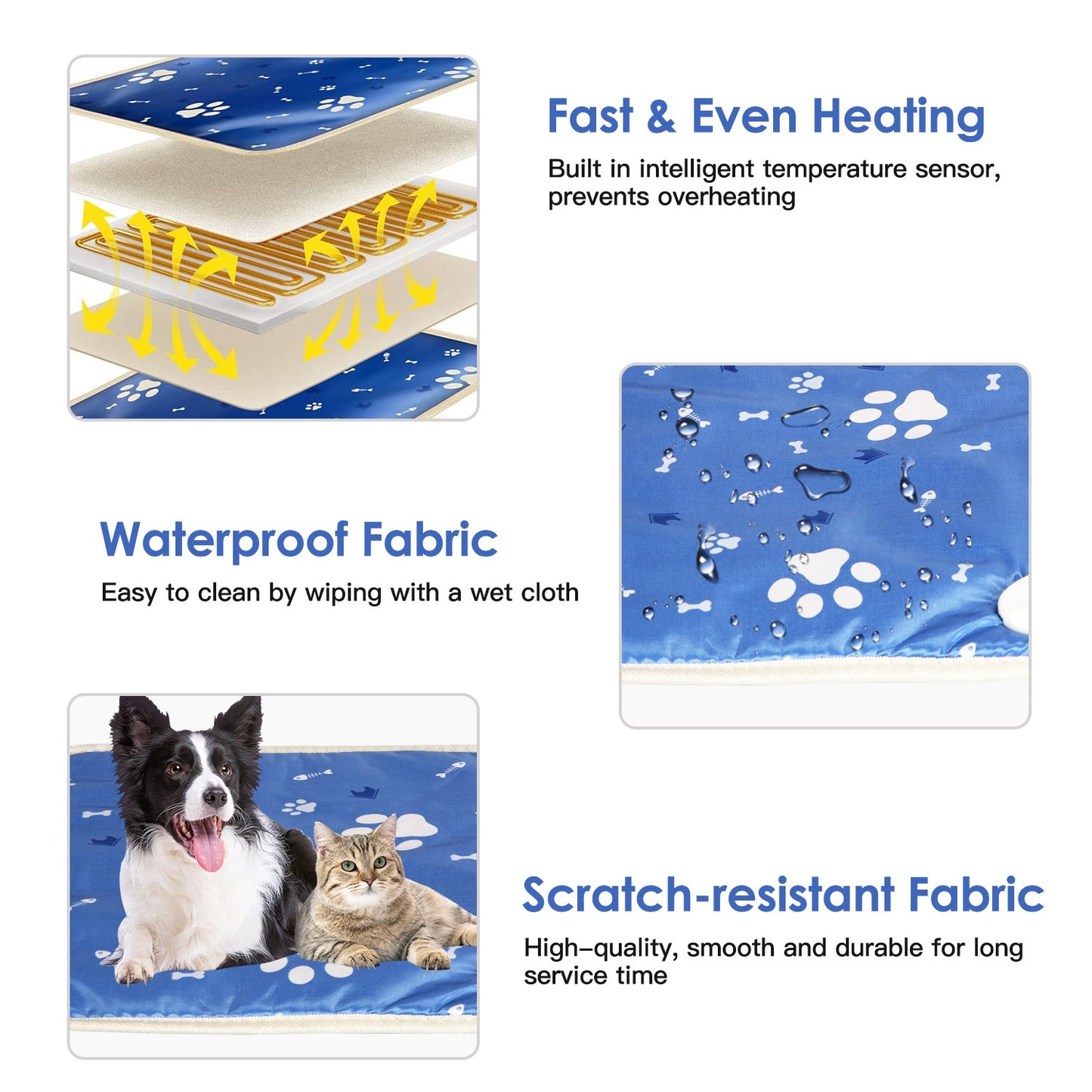 Pet Heating Pad Electric Dog Cat Heating Mat Waterproof Warming Blanket with 86-141 Adjustable Temperature 0-12 Timer Digital Display Chewing-resista