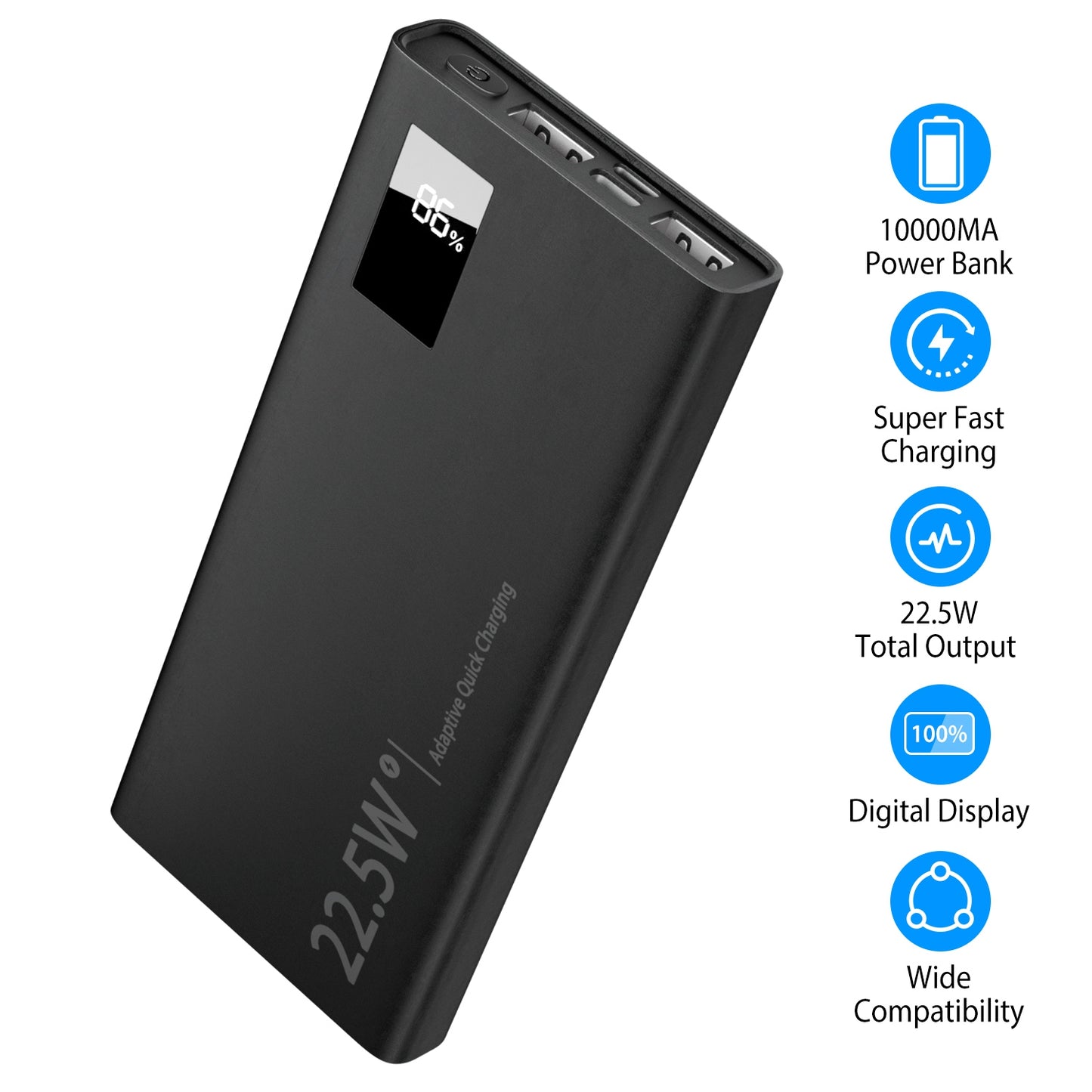 10000Mah Power Bank Portable Charger External Battery Pack 22.5W Super Fast Charging PD &QC 3.0 with LED Display Fit for iPhone Samsung