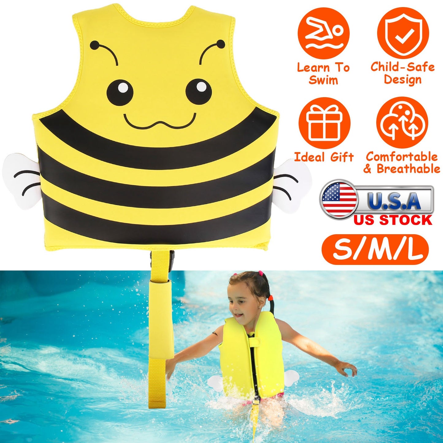 Swim Vest For Kids Float Jacket Learn To Swim Vest with Adjustable Crotch Strap for Boys Girls Toddlers Aged 1-8 Years Old 24-88LBS