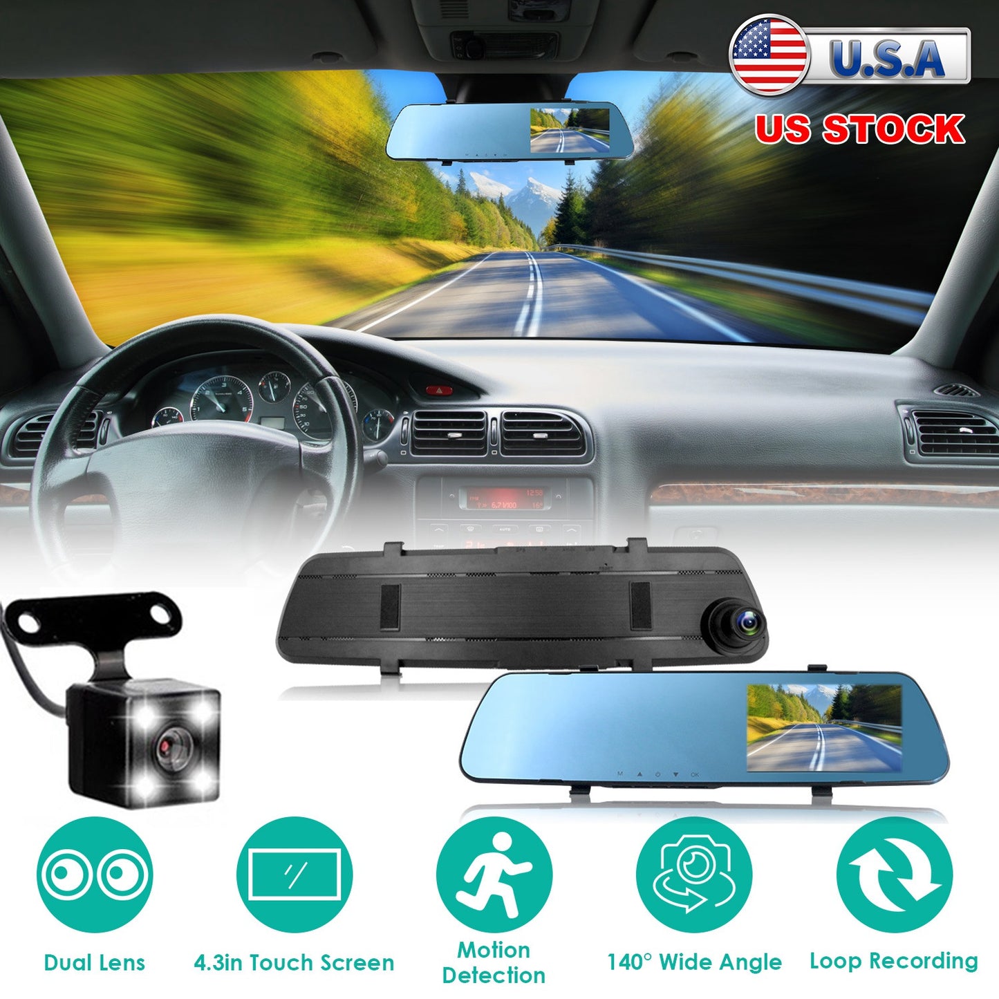 1080P Car DVR 4.3in Camera Dash Cam Camcorder Camera Recorder with 140¡ Angle Loop Recording Motion Detection Picture-in-Picture Display G-sensor