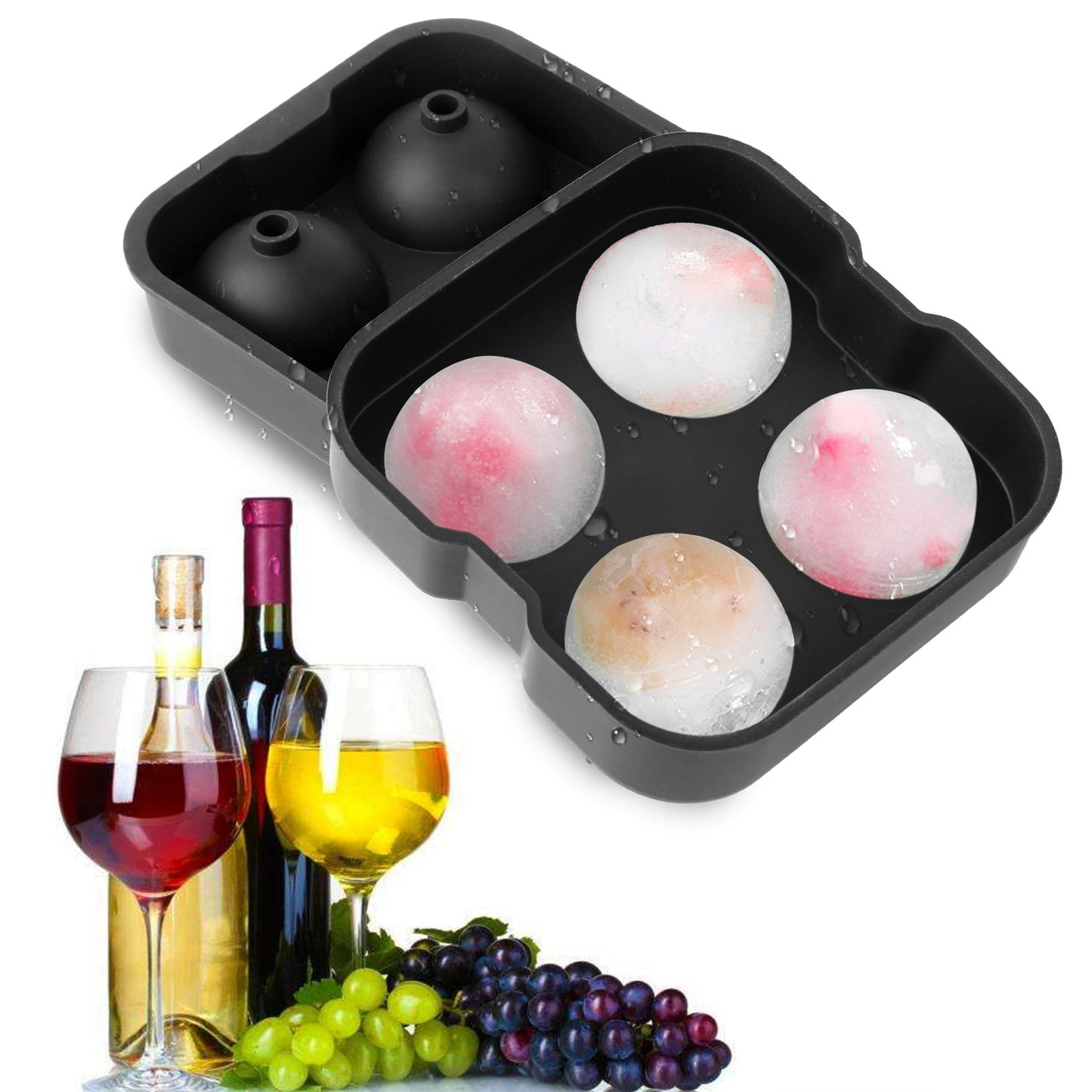1.77ÓSphere Ice Ball Maker Mold Silicone Ice Cube Tray with Lid Easy Fill and Release Ice Maker for Parties Events