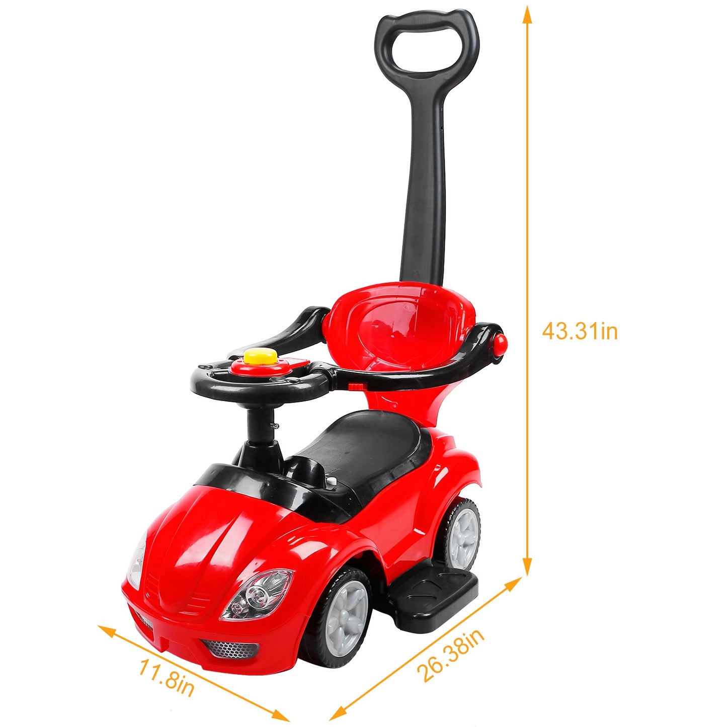 Ride on Push Car 4-Wheel Children Sliding Push Car W/ Colorful Flashing Light Music Handrail Guardrail Push Rod