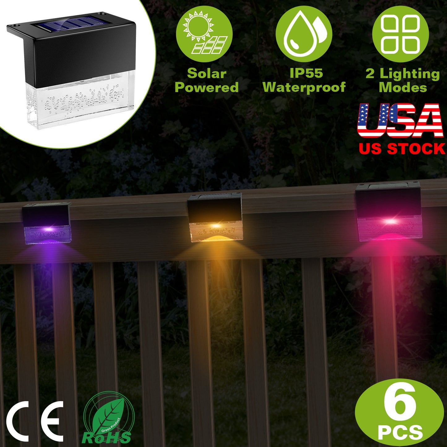 6Pcs Solar Powered Deck Lights Outdoor Acrylic Bubbles Decorative Step Fence Lamp IP55 Waterproof Warm White/Color Changing Night Lights For Patio Gar