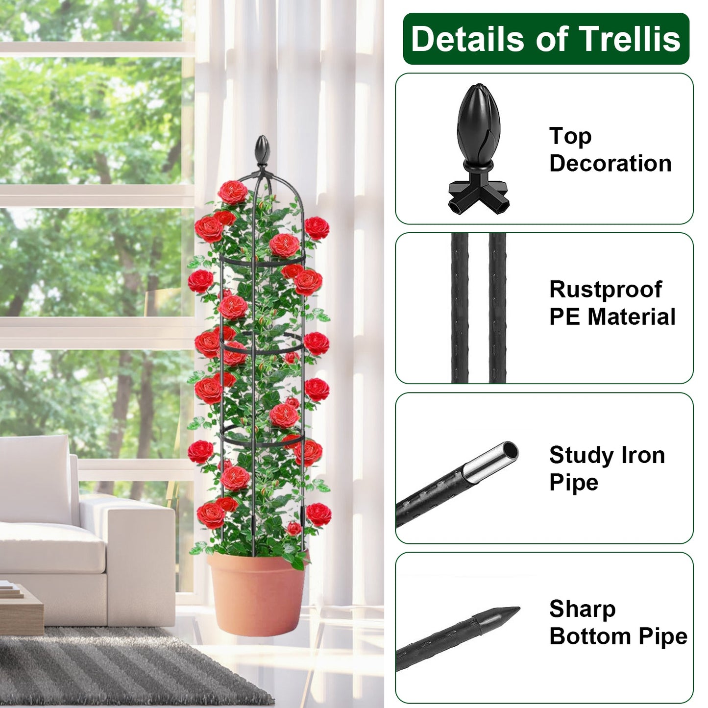 2 Packs Garden Obelisk Trellis 5.9FT Plants Tower for Climbing Plants Flower Vegetable Vine Support Rustproof Garden Plant Trellis Black