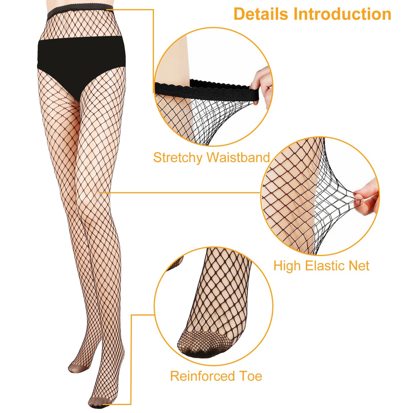 Women Fishnet Tights Sexy High Waist Fishnet Pantyhose Stretchy Mesh Hollow Out Tights Stockings w/ Small Medium Large Hole Choices
