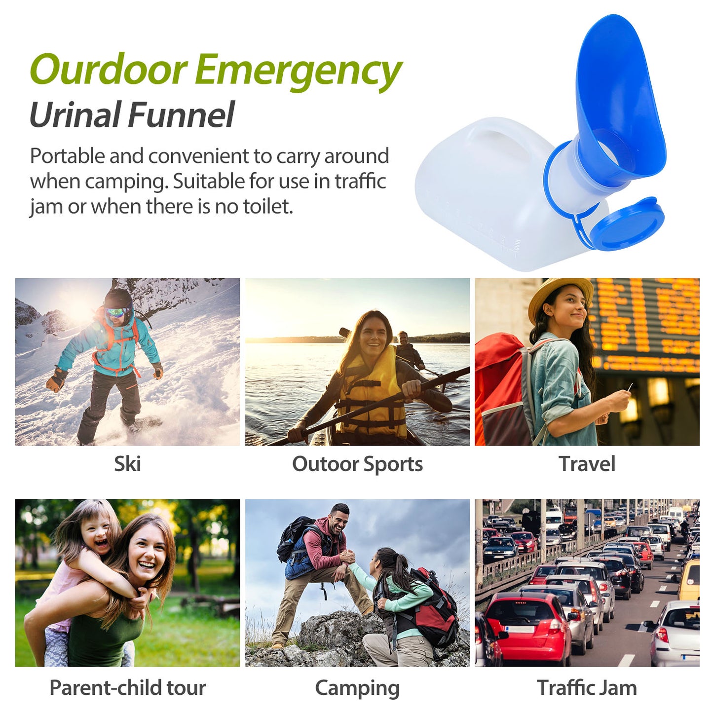 Unisex Potty UrinalÊBottle 1000ML/33.8OZ Adult EmergencyÊUrinal Device Portable Male Female Toilet w/ Lid Funnel For Car Camping Travel Hospital Outdo