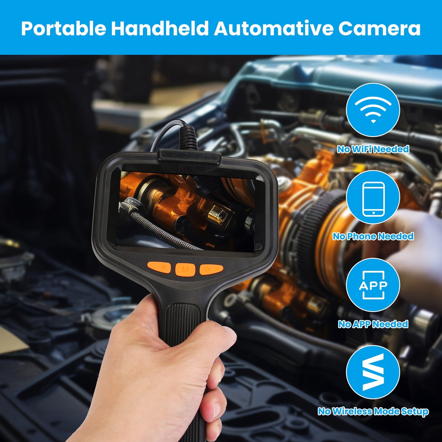 4.3in Inspection Camera with Light Articulating Borescope Endoscope Camera with 16.4FT Wire 2 Modes 3 Adjustable Brightness IP67 Waterproof for Plumbi