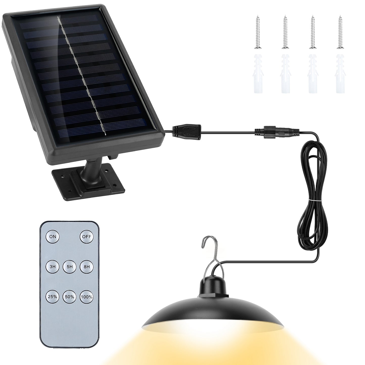 Solar Shed Lights Dimmable Timing Auto Off Sensor Hanging Lamp IP65 Waterproof Remote Control Pendant Light For Garden Patio Balcony with 9.84FT Wire