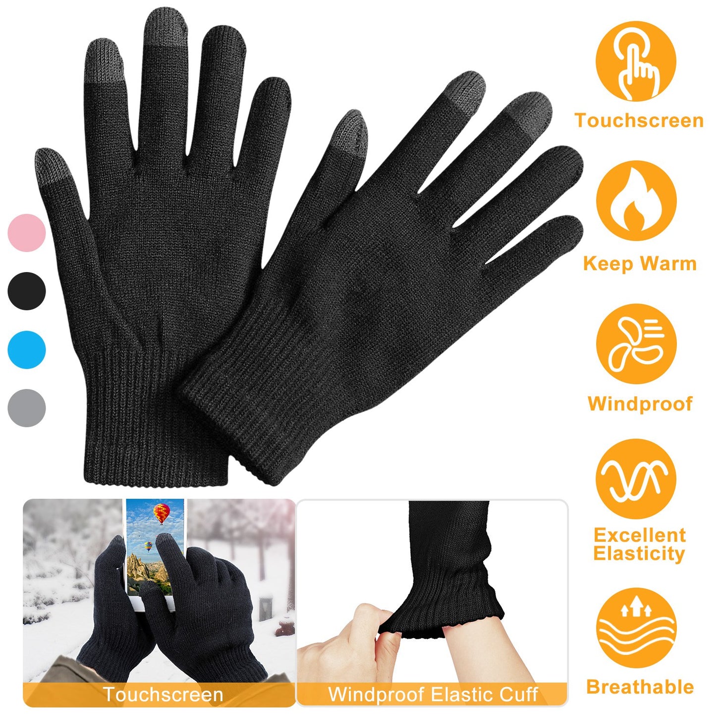 Unisex Winter Knit Gloves Touchscreen Outdoor Windproof Cycling Skiing Warm Gloves