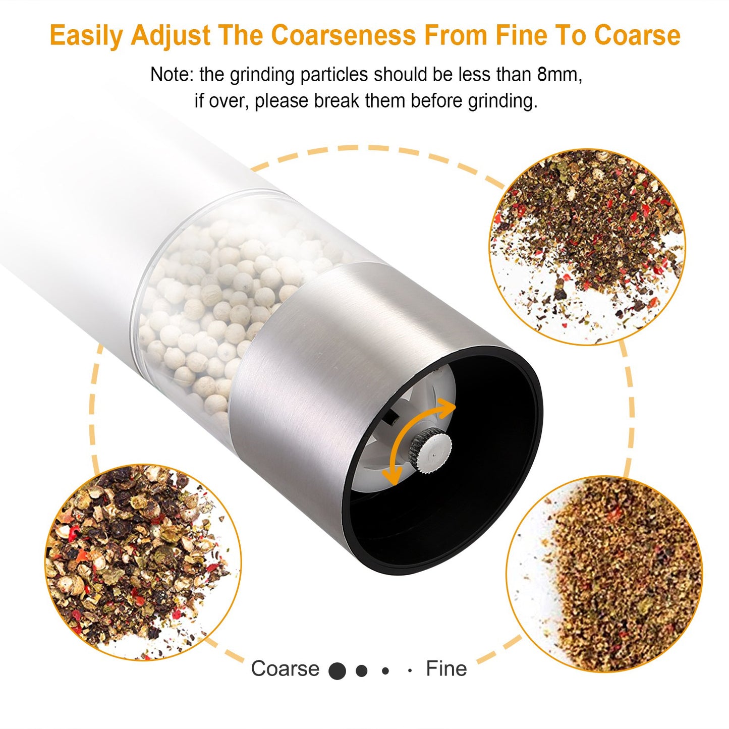 Electric Salt Pepper Grinder with Light Adjustable Coarseness Stainless Steel Salt Pepper Shaker Battery Operated Pepper Grinder Mill Easy Refill and