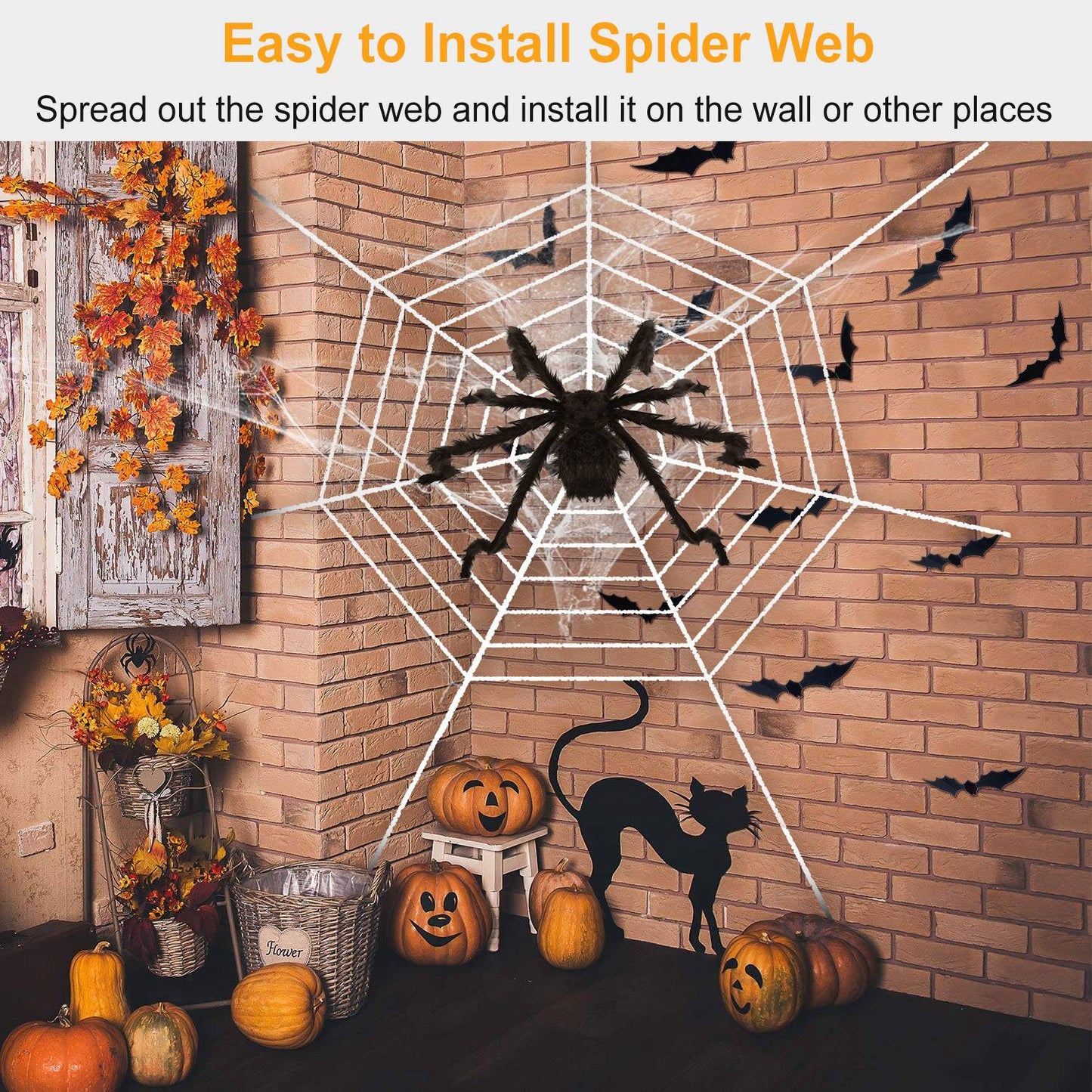 49" Hairy Spider with 126" Web – Giant Halloween Yard Decoration