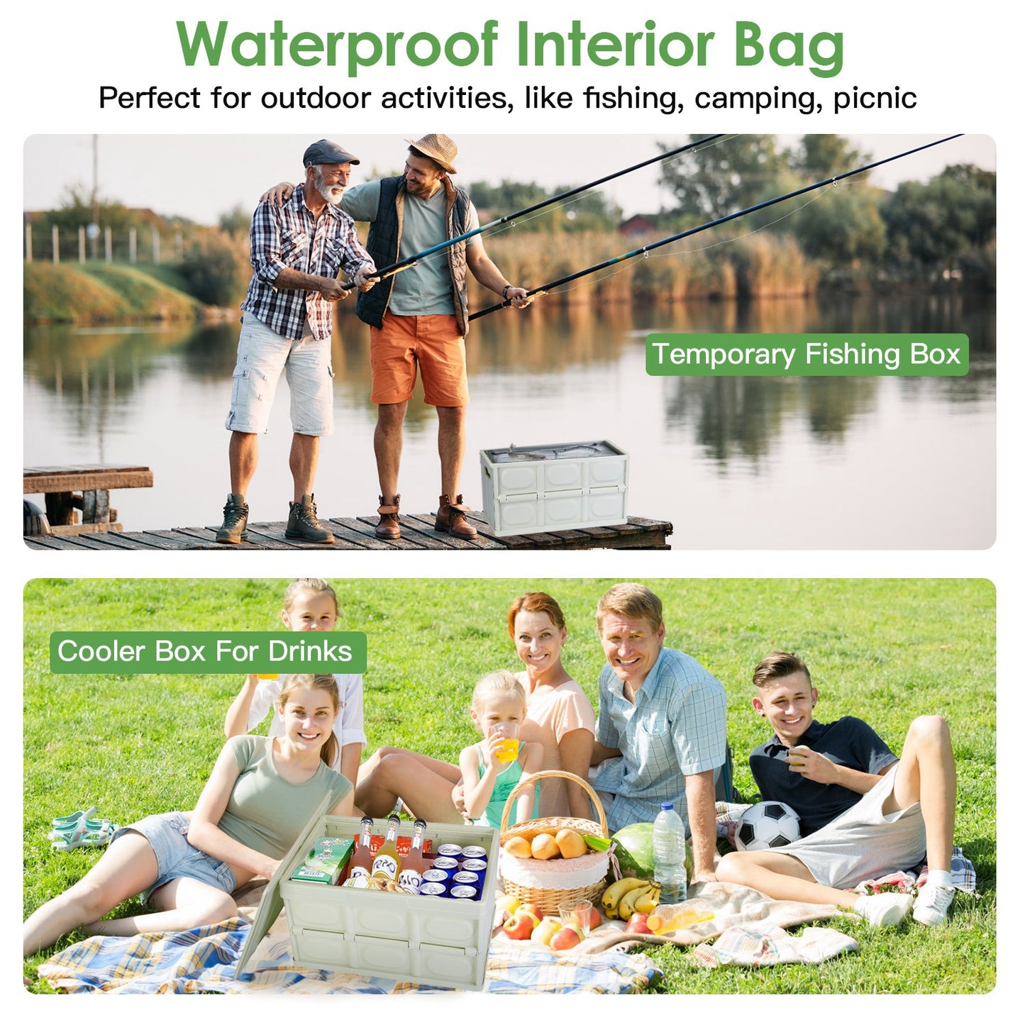 2Pcs 56L Collapsible Storage Bins With Dustproof Lid Waterproof Interior Bag Handle Stackable Storage Box Container Utility Organizer Crate For Campin