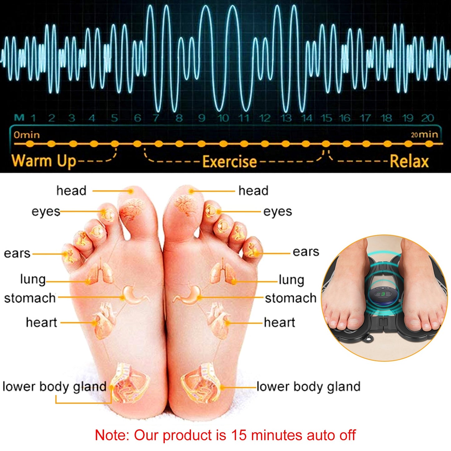EMS Foot Massager Electric Foot Acupressure Mat USB Rechargeable Feet Circulation Massage Pad Acupuncture Points Stimulator Relaxation Tool with 6 Mod