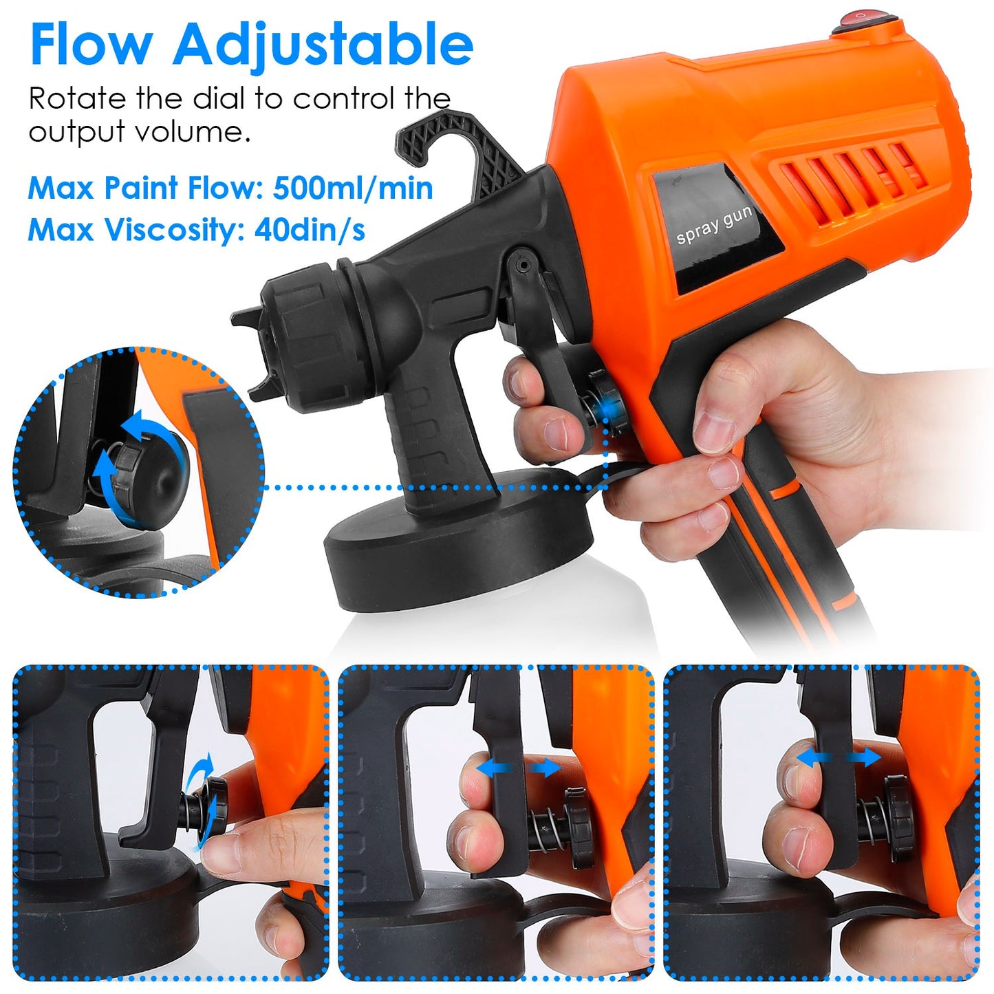 700W Electric Paint Sprayer Handheld HVLP Spray Painter Painting Spray Gun For Fences Brick Walls w/ 3 Spray Patterns 800ML Detachable Cup