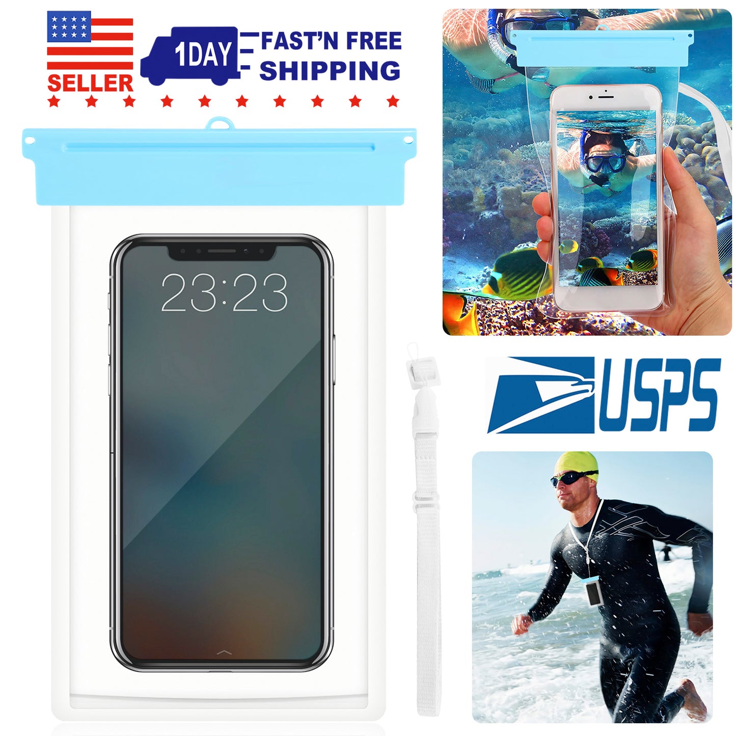Universal IPX8 Waterproof Phone Pouch Dry Bag Case Underwater Protective High Touch Sensitive for iPhoneX Samsung Galaxy S9 up to 6.0inches