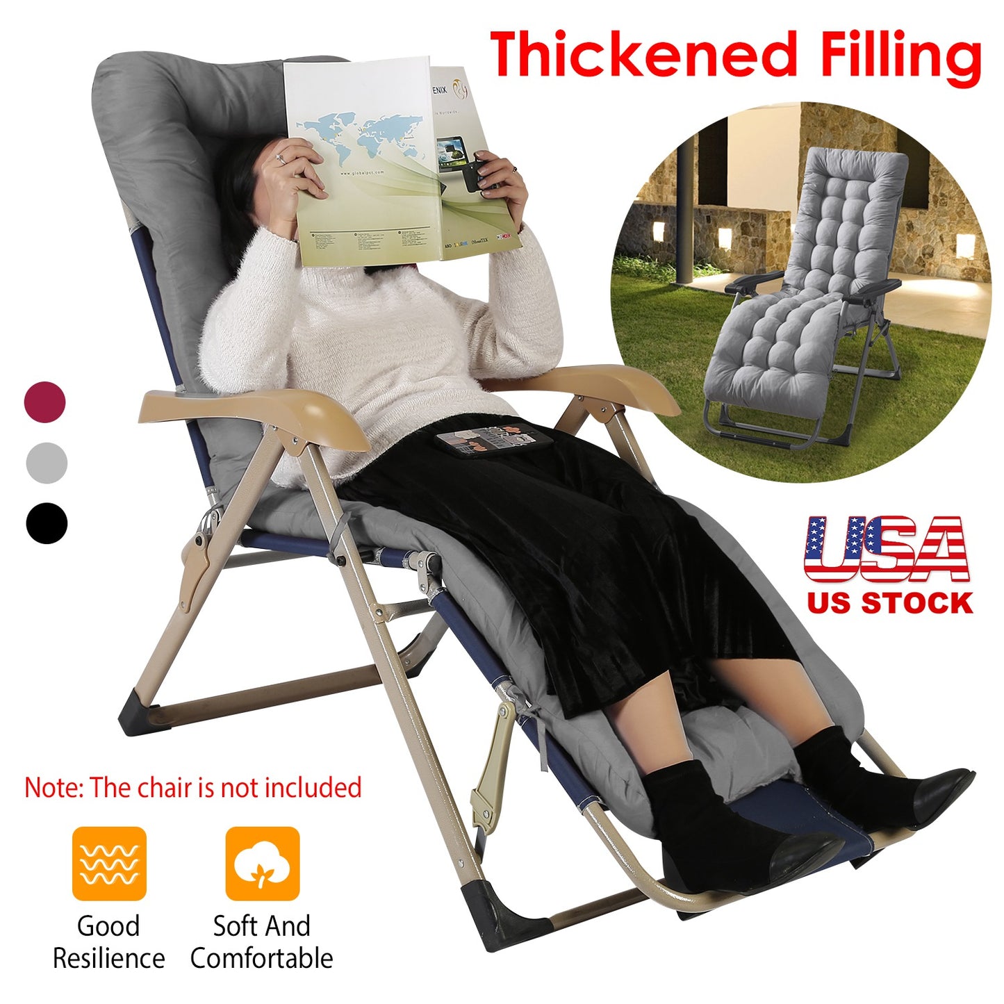 71x22in Chaise Lounger Cushion Recliner Rocking Chair Sofa Mat Deck Chair Cushion