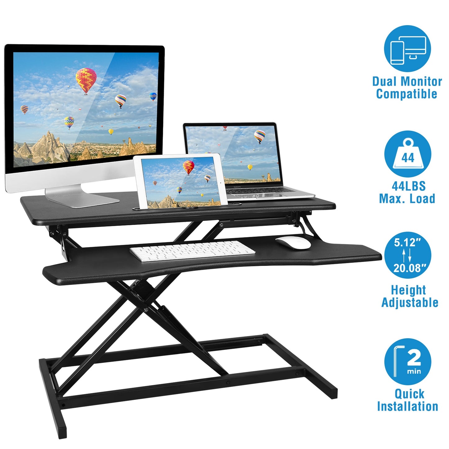 Height Adjustable Standing Desk Converter Workstation Sit Stand Dual Monitor Laptop Desk Riser Tabletop