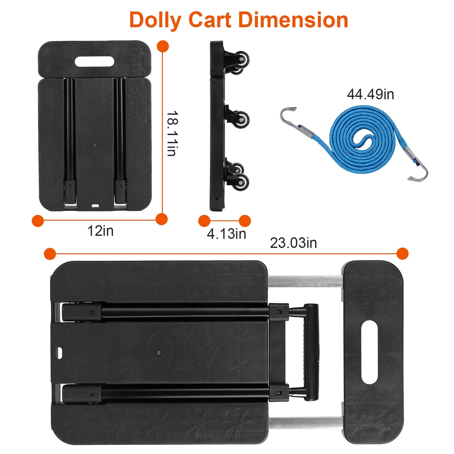 Folding Hand Truck Collapsible 165LBS Heavy Duty Luggage Cart Foldable Utility Dolly Platform Cart with 3-Length Telescopic Handle 6 Wheels 1 Elastic