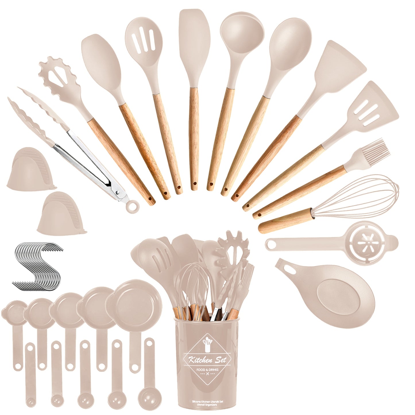 35Pcs Kitchen Cooking Utensils Set Spatula Set Baking Utensil Set Kitchen Accessories Necessities with Holder Egg Whisk Separator Tong Turner Spoons C