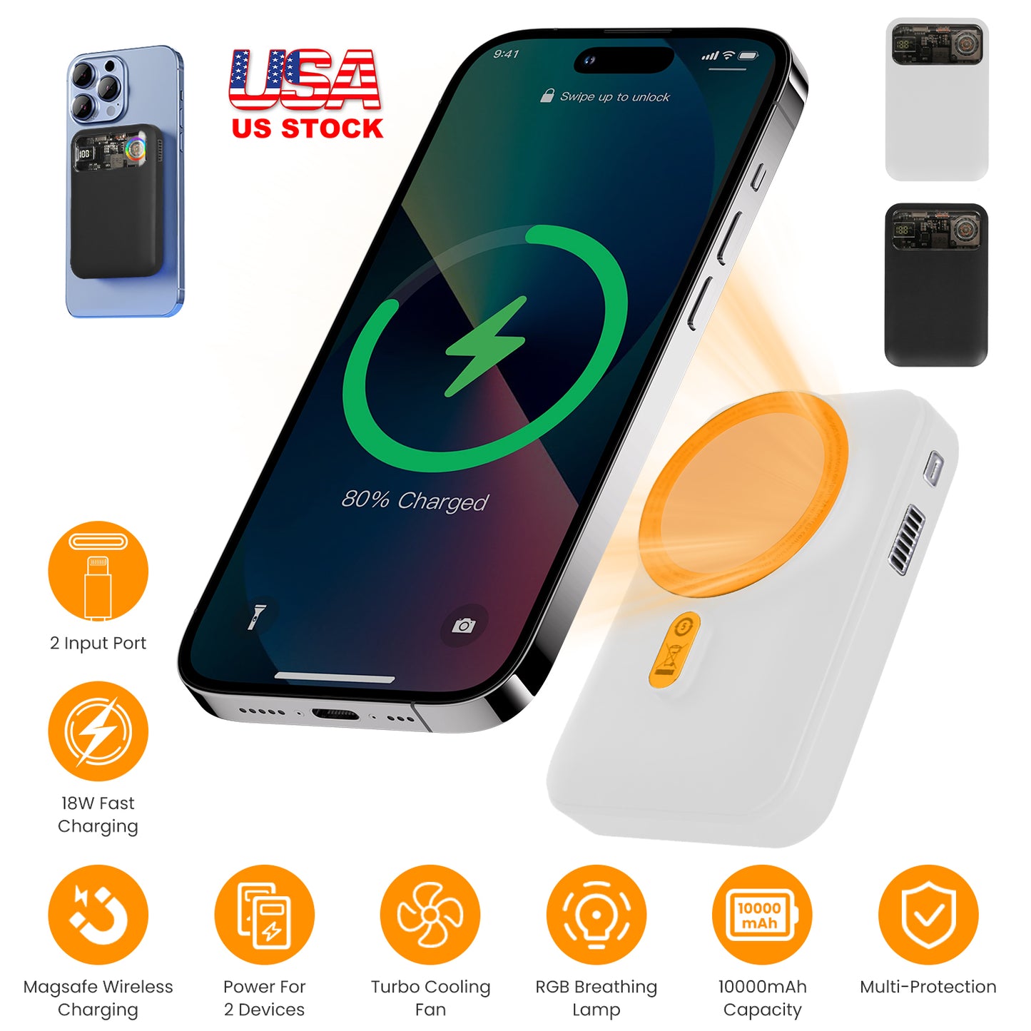 Magsafe Wireless Power Bank 10000mAh Magnetic Portable 18W Fast Charger Fit for IOS Phone 15/14/13/12 Series and More