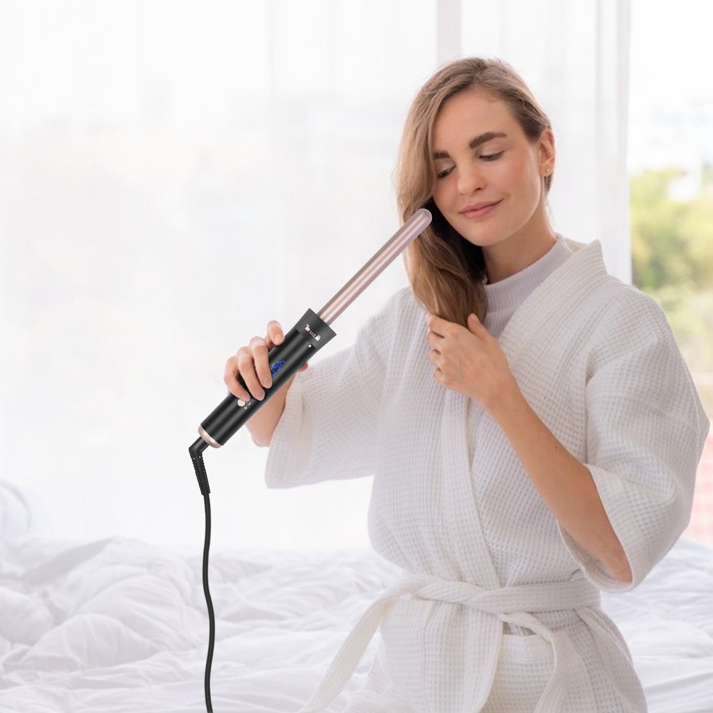 5 in 1 Curling Wand Hair Curling Iron Brush Hair Thermal Brush Curler with 4 Heating Levels 360¡ Rotatable Cable 5 Interchangeable Barrels 2 Clips Lea
