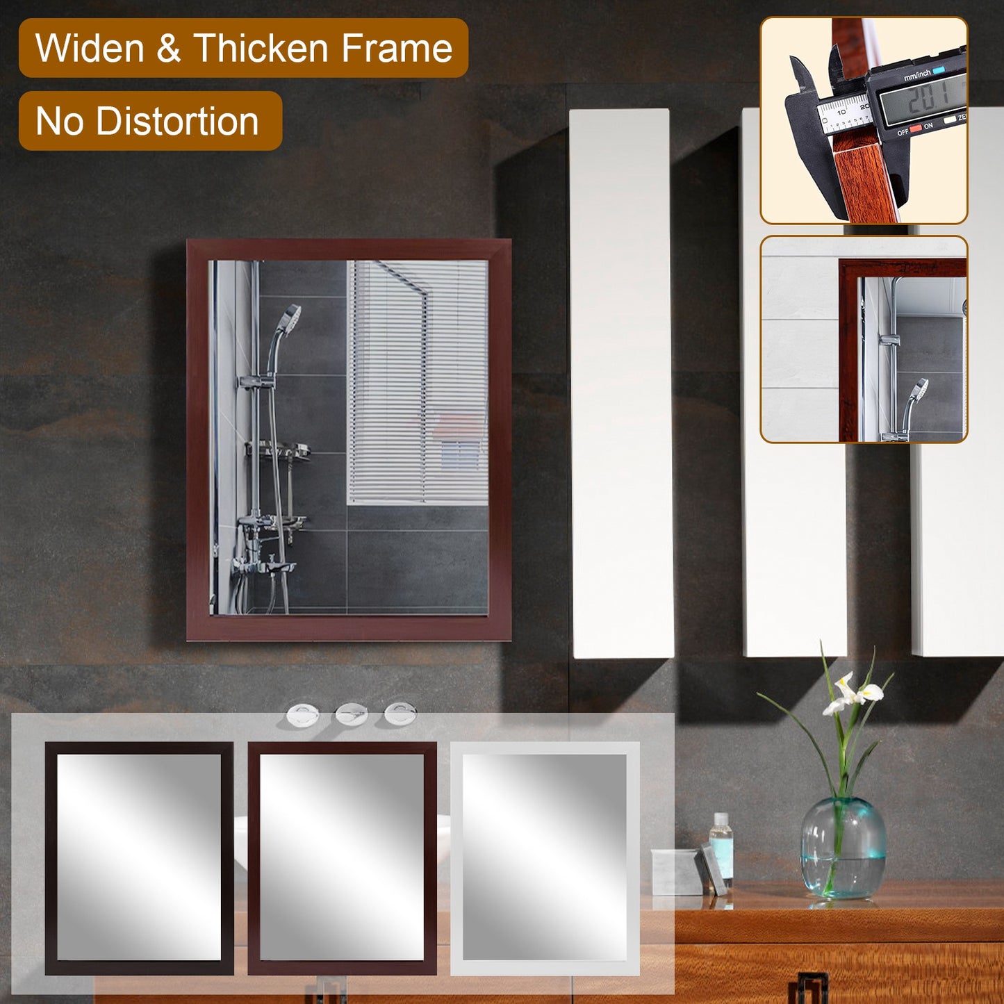Wall Mount Mirror 11.8x15.7Inch Wood-Like Frame Rectangle Modern Hanging Mirror for Bathroom Bedroom Living Room