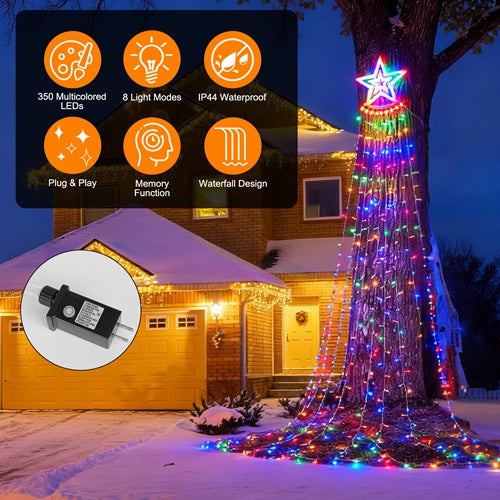 11.5FT 350-LED Multicolor Star Waterfall Tree Lights – Waterproof