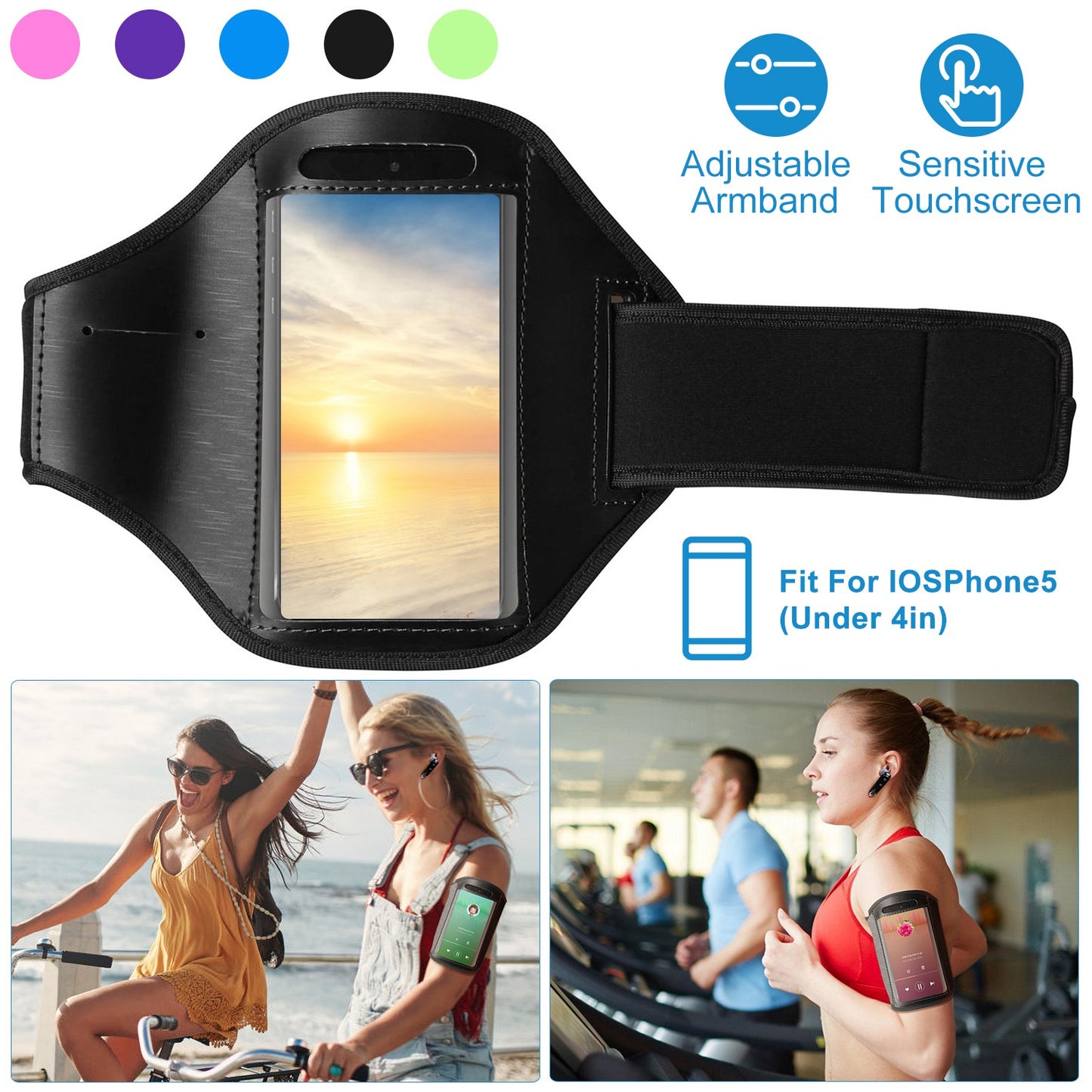 Phone Armband Case Adjustable Sweat-Resistant Armband Phone Holder Fit for iPhone5 Or Cellphones Under 4in For Running Jogging Riding Hiking Gym