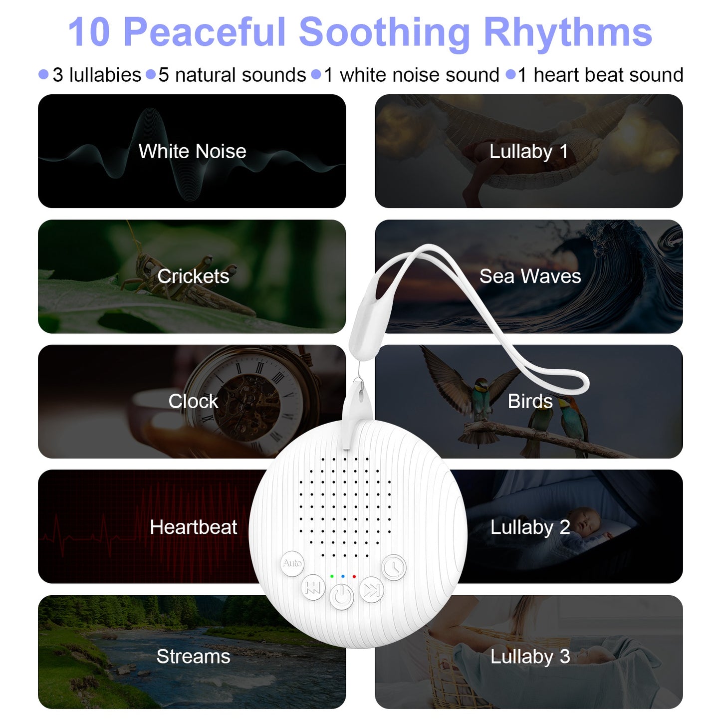 Portable White Noise Sound Machine For Baby Adult With 10 Soothing Sounds Volume Control Timer Settings Noise Detection Compact Size for Sleep Aid Off