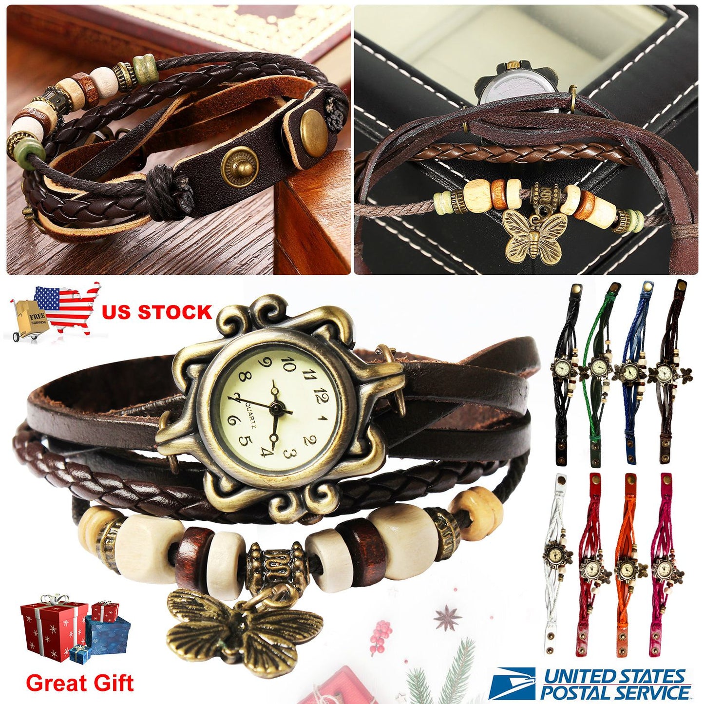 Vintage Women\'s Watch Bohemian Handmade Leather Watch Quartz Wrist Watch Fashion