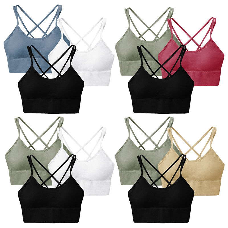 3Packs Women Cross Back Sport Bras Padded StrappyÊMedium Support Bras SexyÊFitnessÊTank Tops with Removable Pads for Gym Yoga Workout Running