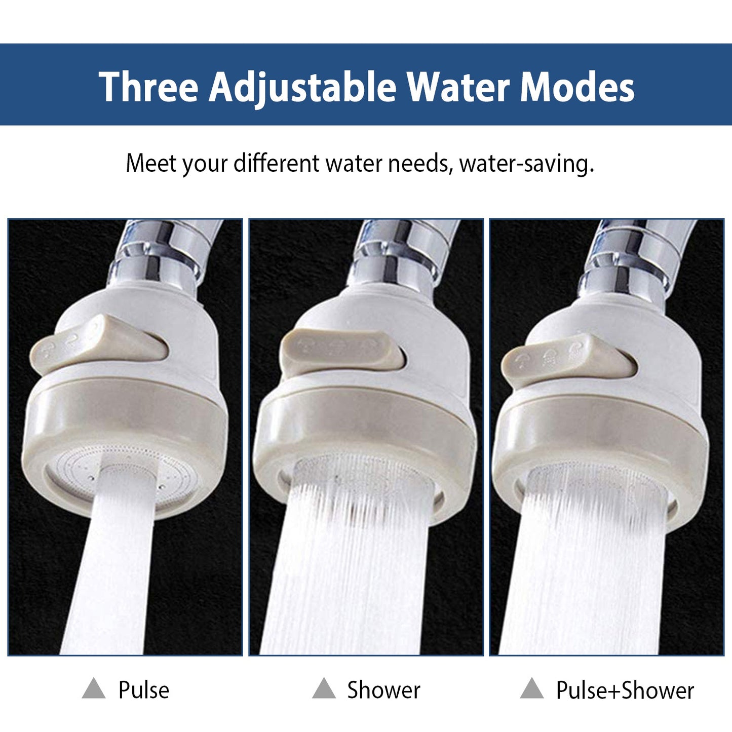 Movable Kitchen Tap Head 360¡ Rotatable Swivel Water-Saving Faucet Anti-Splash Sink Tap Head Spray Aerator w/ Three Modes Flexible Extended Hose For H