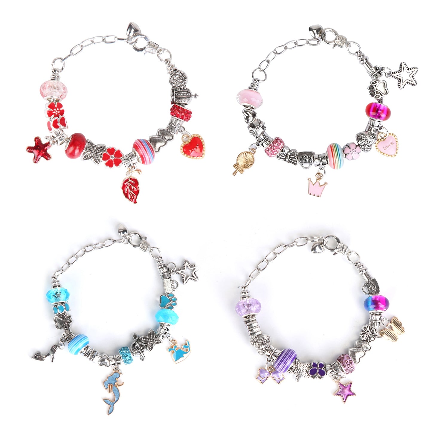 66Pcs Charm Bracelet Making Kit Kids\' Jewelry Necklace Making Kits Colorful DIY Charm Beads Pendant SetÊJewelry Decor Supplies with Gift Box for 5-12