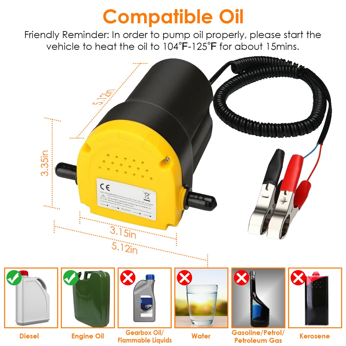 12V Oil Change Pump 60W Oil Diesel Fluid Extractor Electric Suction Transfer Extractor Oil Quick Changer for Boat, Tubes, Truck, RV, ATV