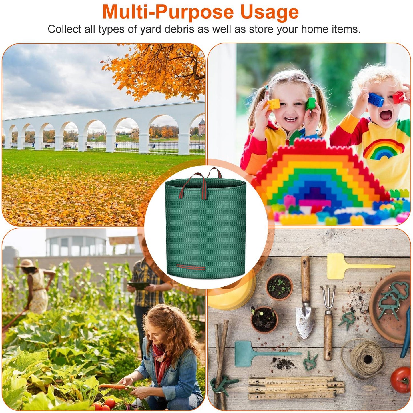 2Pcs 26.42Gallons Round Garden Waste Bags Waterproof Reusable Grass Rubbish Leaf Sacks Home Garden Lawn Yard Trash Bags With 4 Handles