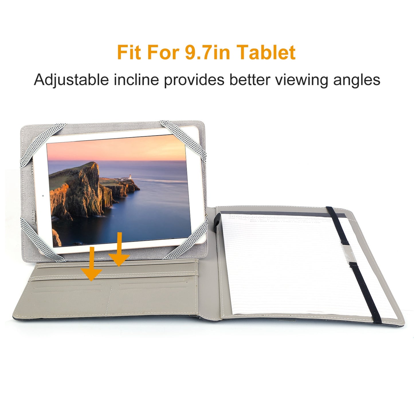 Organizer Case For 9.7in Tablet PC Business Tablet Portfolio w/ A5 Notepad Paper Pad Card Holder