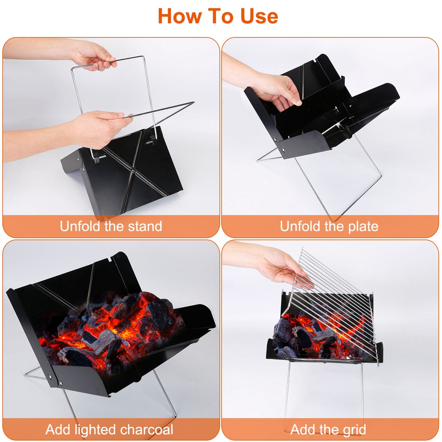 Foldable BBQ Grill Charcoal Barbecue Portable X Grill Tabletop Outdoor Smoker BBQ for Camping Picnic Outdoor Party