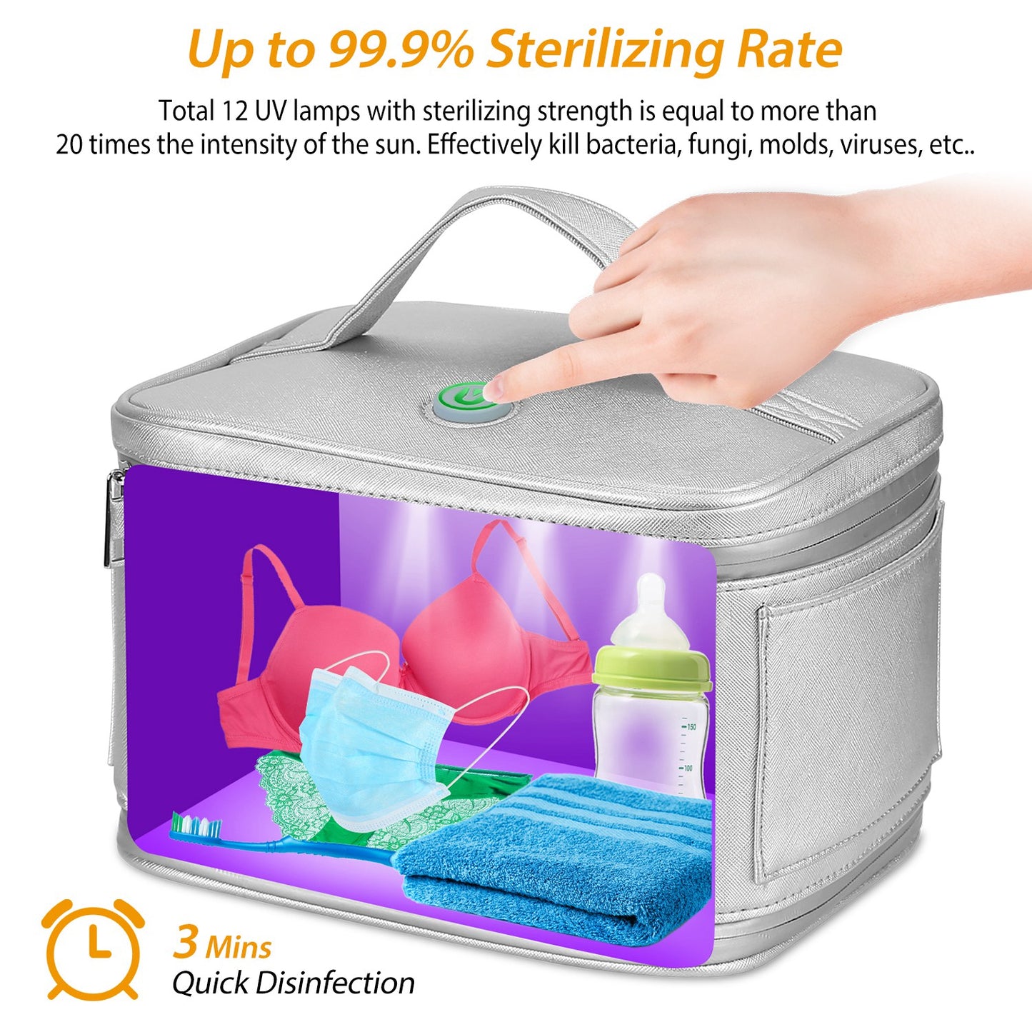Foldable UV Disinfection Bag 20L/5.28Gal Portable LED UV Sanitizer Box USB-Powered Travel UV-C Cleaner Bag for Baby Bottles Toys Underwear Toothbrush