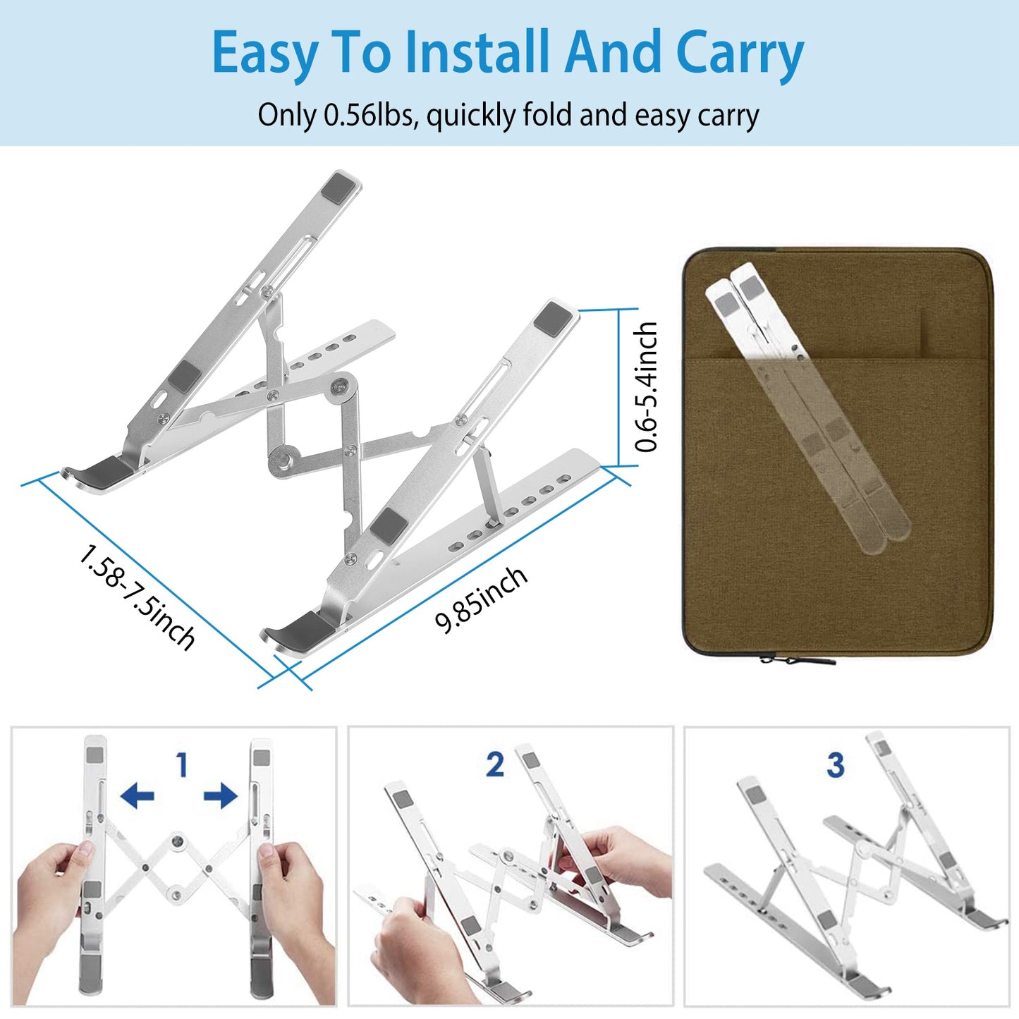 Laptop Stand Lifter Foldable Aluminum Desktop Phone Holder Stand Angle Adjustable Tablet PC Holder Riser Ventilated Laptop Phone Tray