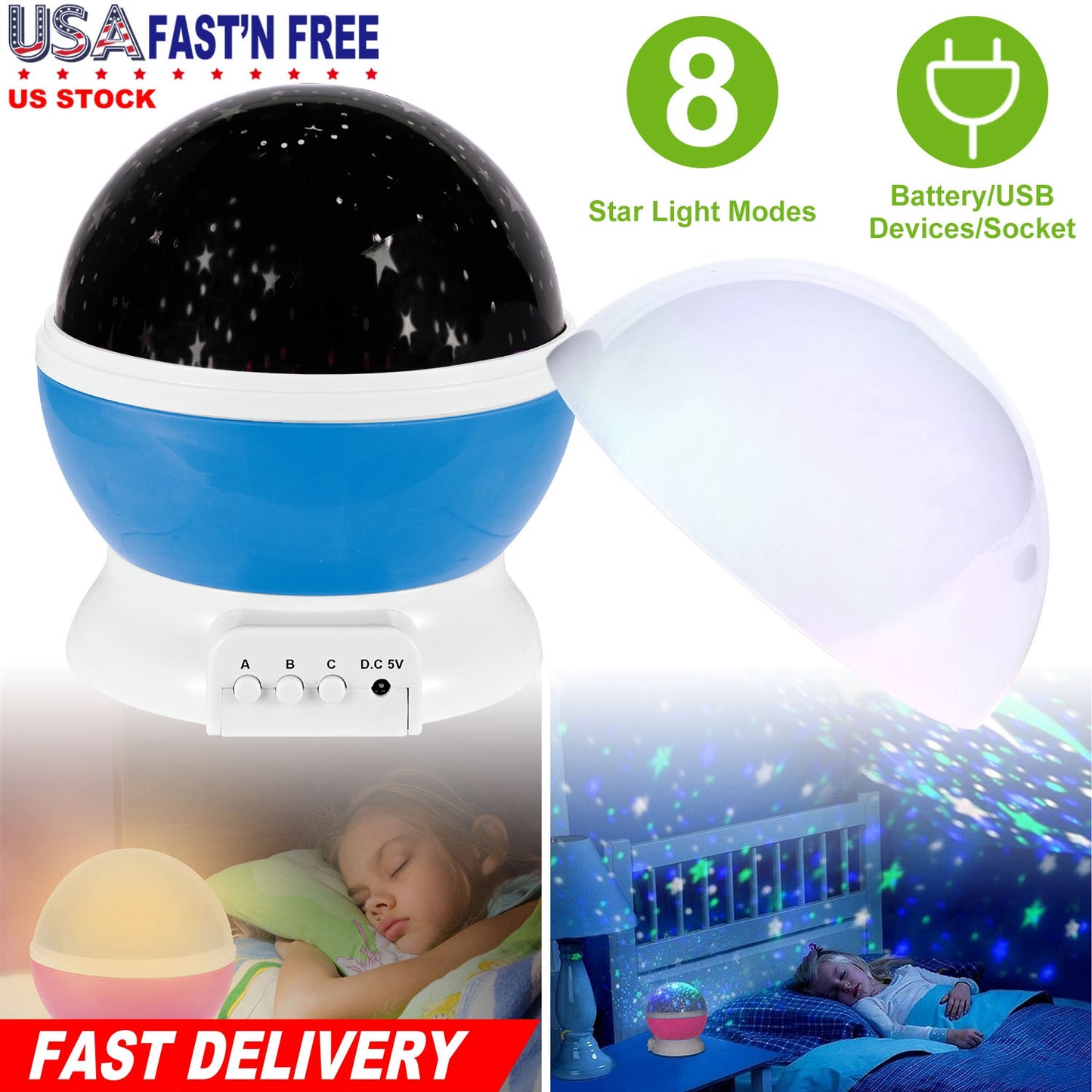 LED Star Sky Projector Night Light Kids Rotating Starry Night Lamp USB Sleep Light Xmas Gift