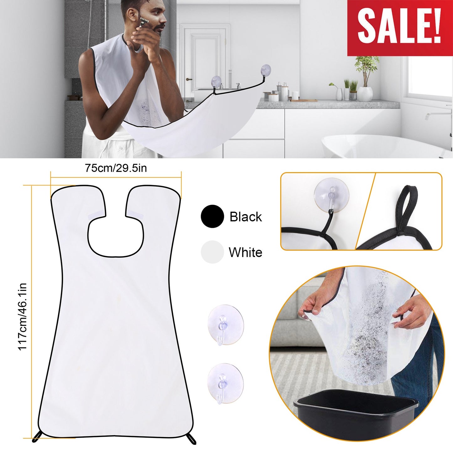Facial Hair Beard Catcher Cape Beard Shave Apron Beard Whiskers Shaving Apron Cape Facial Hair Trimmings Sink Bib w/ 2 Suction Cups