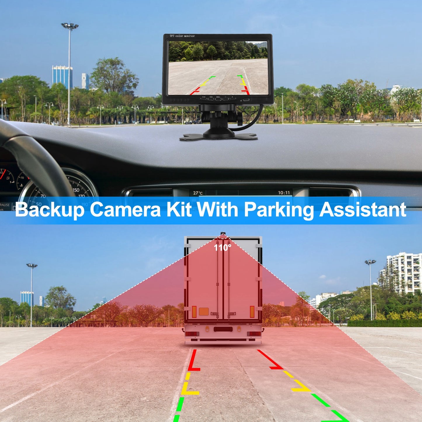 7In Screen Backup Camera System Vehicle Rear View Monitor Kit IP67 Waterproof Car Parking Reverse System with Night Vision for Car Trunk Van SUV