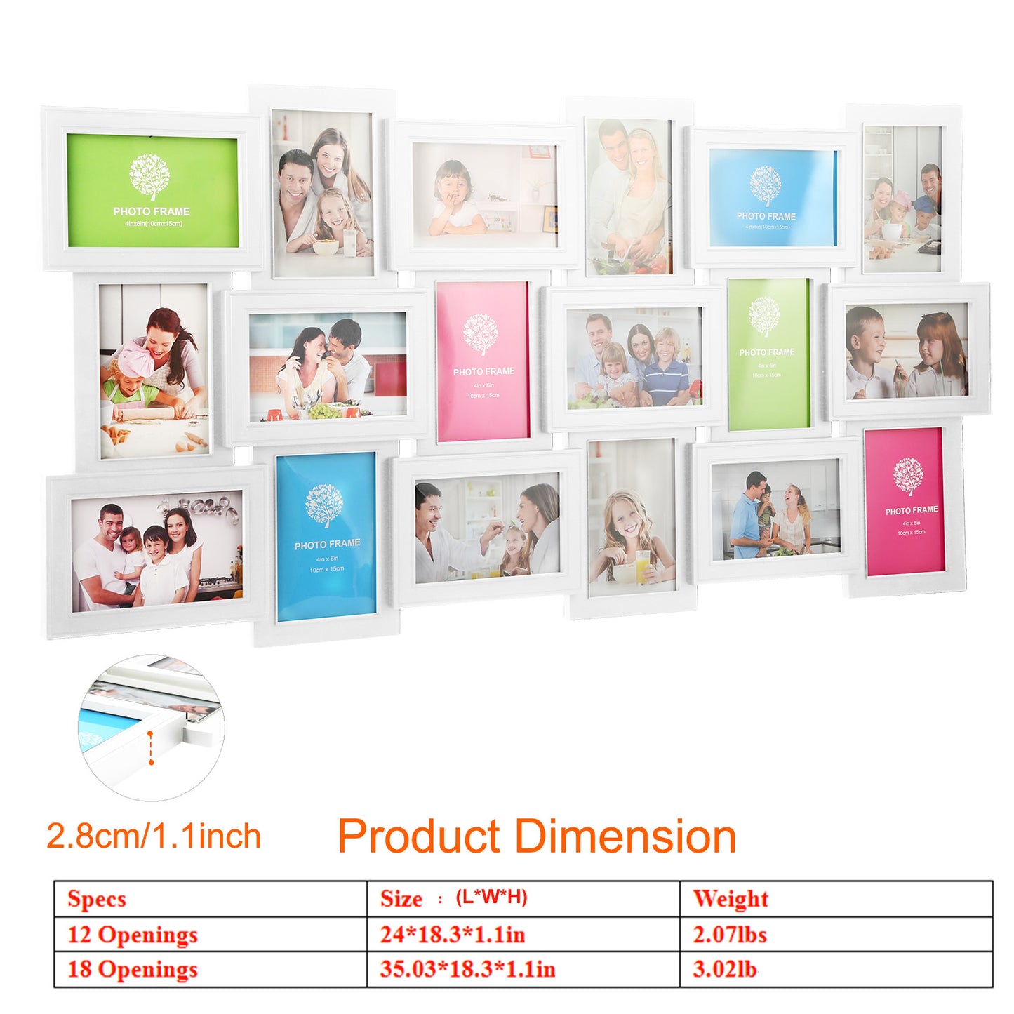 12/18 Pictures Frames Collage for Photos in 4" x 6" Glass Protection Display Wall Mounting Gallery Home Decor Kit