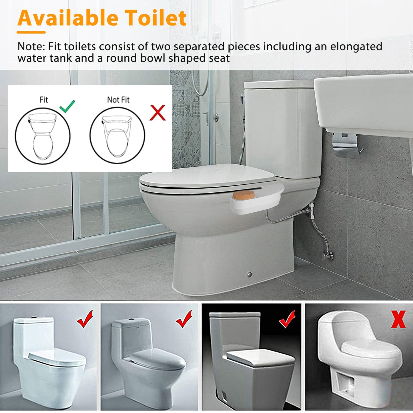 Bidet Attachment Non-Electric Fresh Water Bidet Sprayer Toilet Seat Attachment with Dual Nozzles Water Flow Control