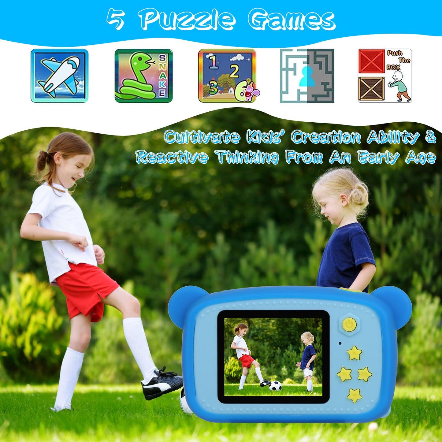 Kids Digital Camera Child Video Camera Children Camcorder Christmas Toy Birthday Gifts with 2.0in Screen 4X Digital Zoom 5 Games 32G MMC Card for 3-10