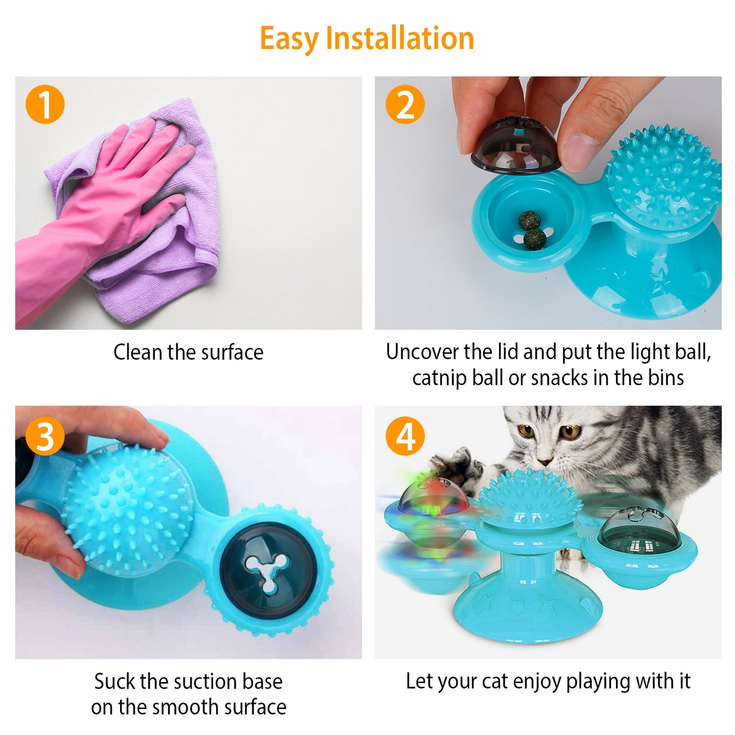 Windmill Cat Toy Turntable Interactive Teasing Pet Toy Wall Mount Turning Tickle Scratch Hair BrushÊCat Toy with Catnip Light Ball