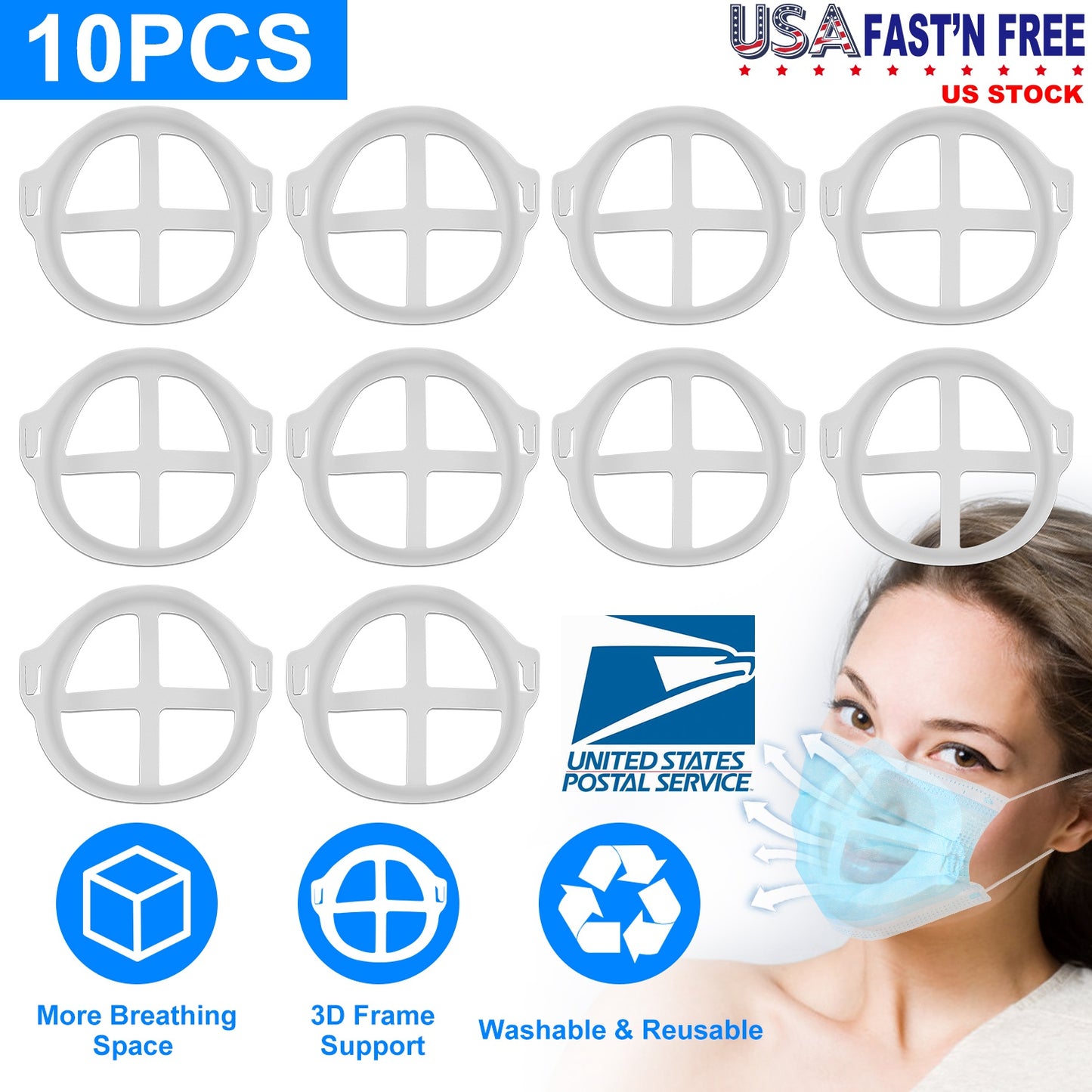 10Pcs 3D Mask Bracket Comfortable Breathing Mouth Mask Inner Support Frame Washable Reusable Mask Holder Stand