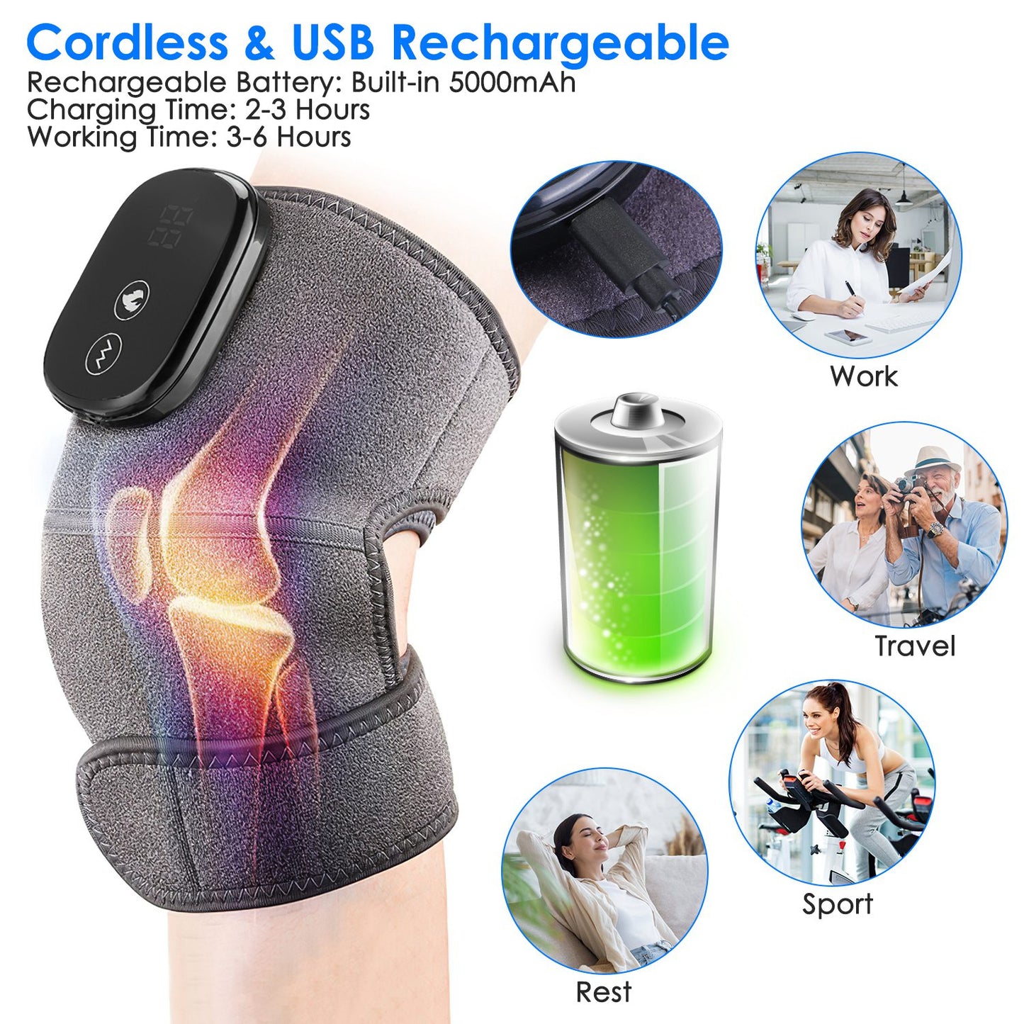 3-In-1 Heated Knee Massager Shoulder Heating Pads Elbow Brace withÊ3 Level Vibration and Heating Modes for Pain Stress Relief